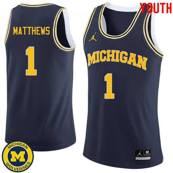 Youth Michigan Wolverines #1 Charles Matthews Navy Fashion Basketball Jersey